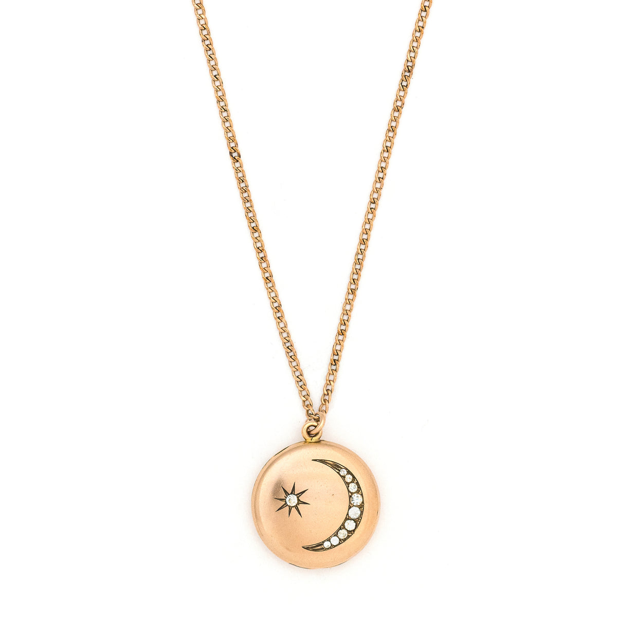 Rosy Crescent Moon & Starburst Locket