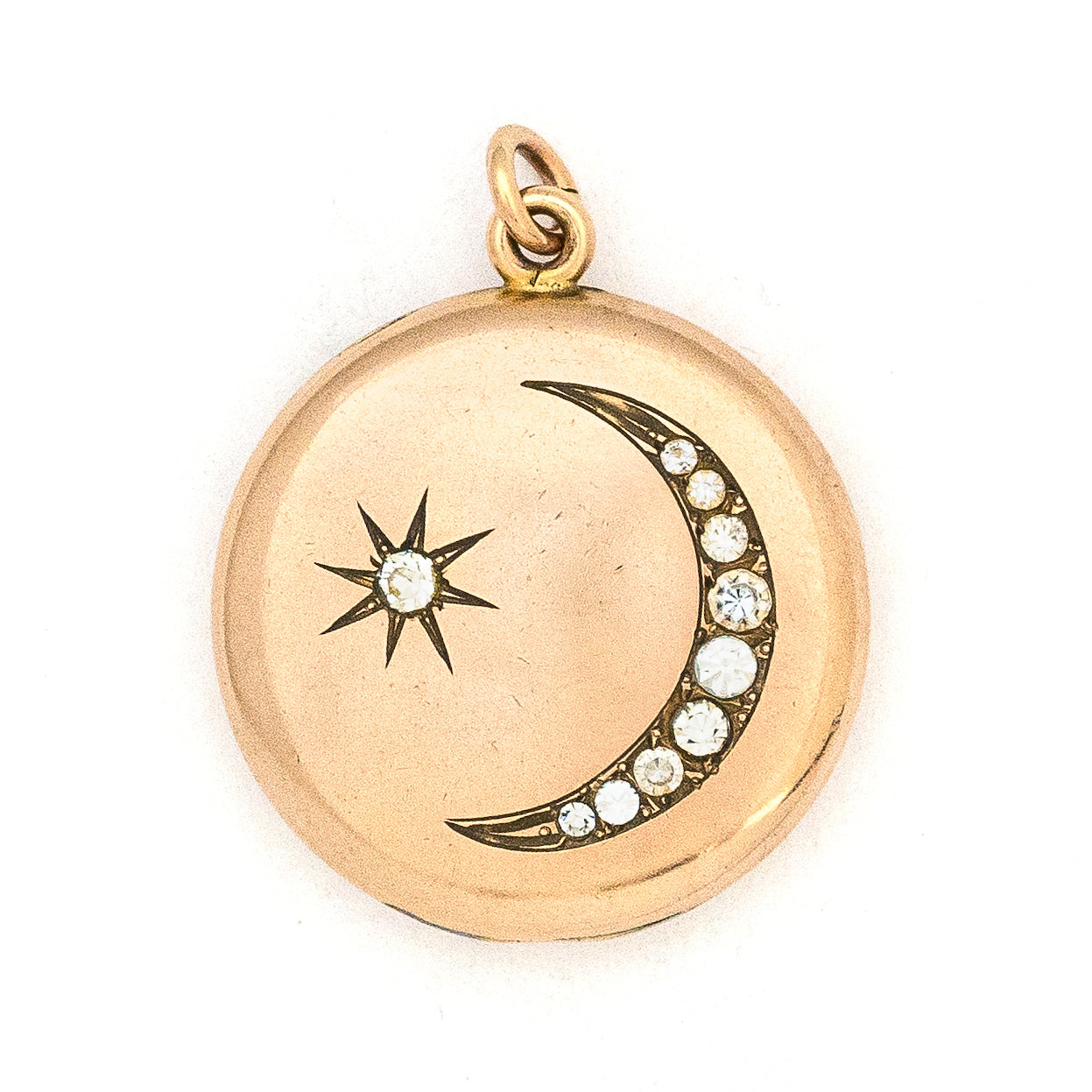 Rosy Crescent Moon & Starburst Locket