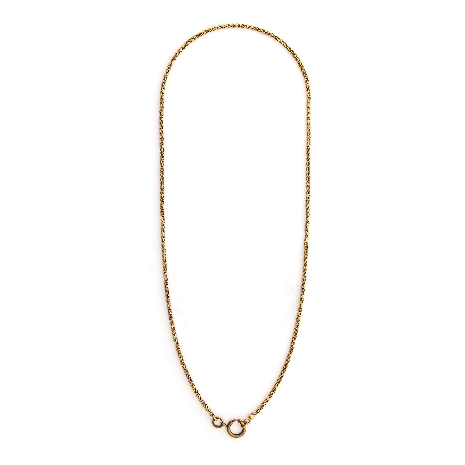 This gold fill antique round wheat chain is the perfect addition to any jewelry lovers collection. It can be worn alone, with charms or a locket, or layered with other chains for a bold statement. A true staple! Close up view