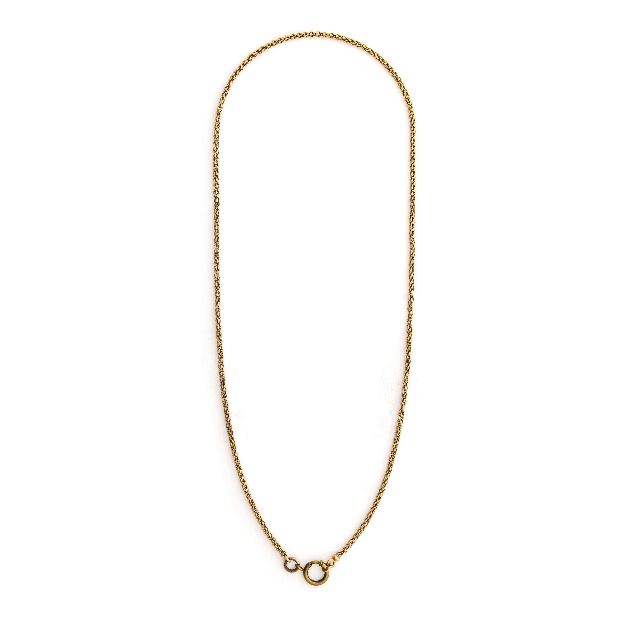 This gold fill antique round wheat chain is the perfect addition to any jewelry lovers collection. It can be worn alone, with charms or a locket, or layered with other chains for a bold statement. A true staple! Close up view