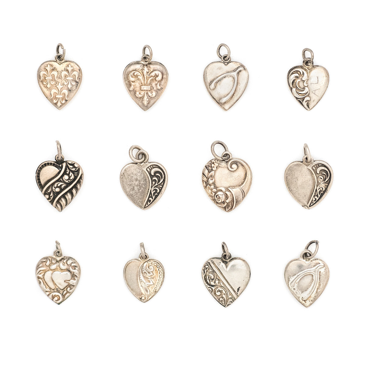 Antique Sterling Silver Heart Charms 8 - Right Side Flourish 2