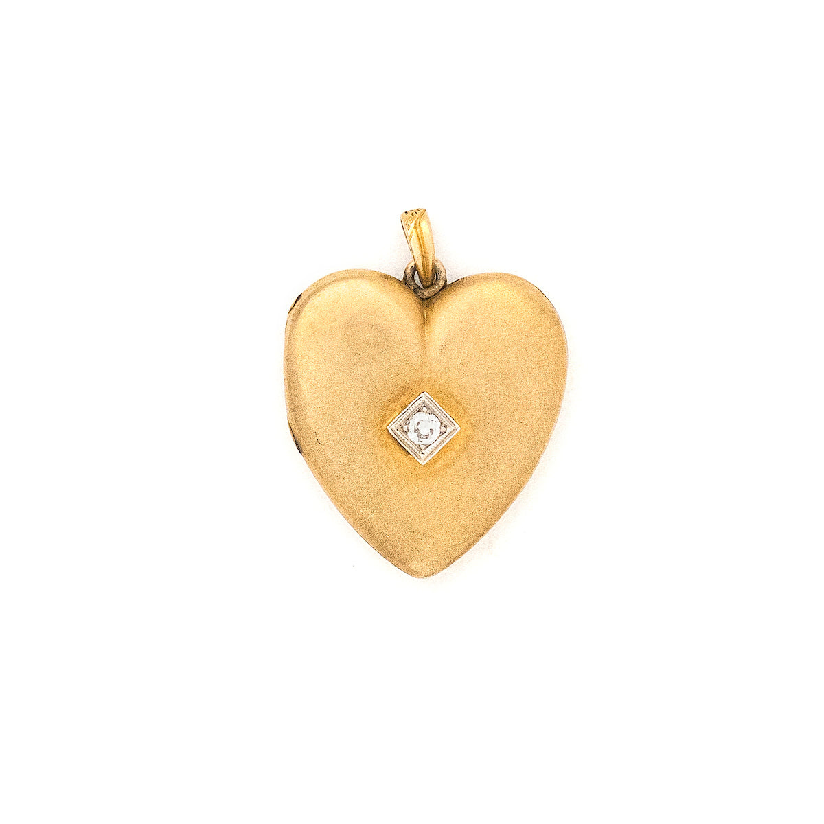 10K Gold Matte Diamond Heart Antique Locket