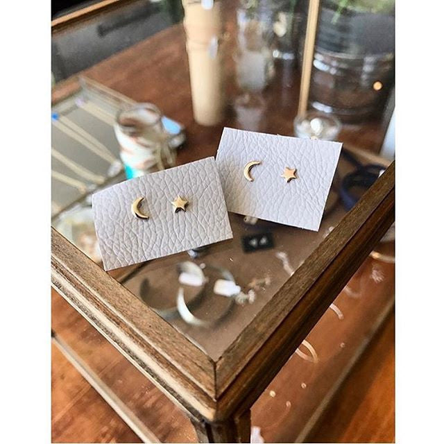 Moon and Star Stud Earrings
