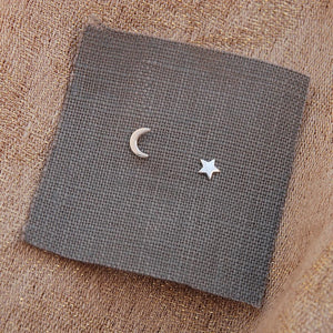 Moon and Star Stud Earrings