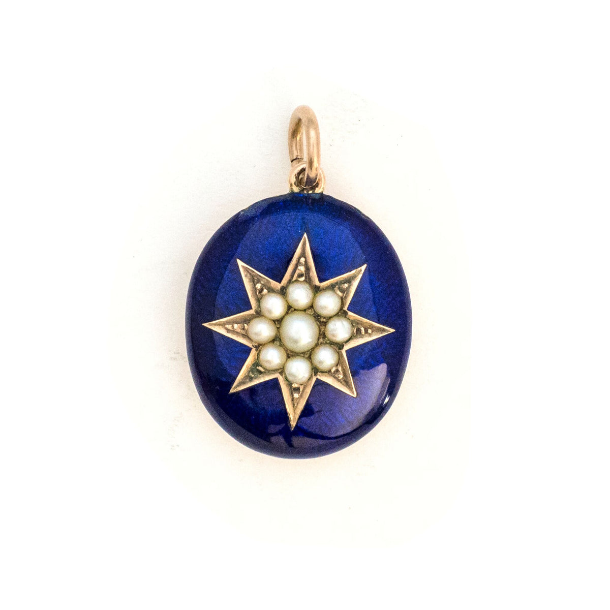 10K Pearl & Blue Enamel Starburst Locket