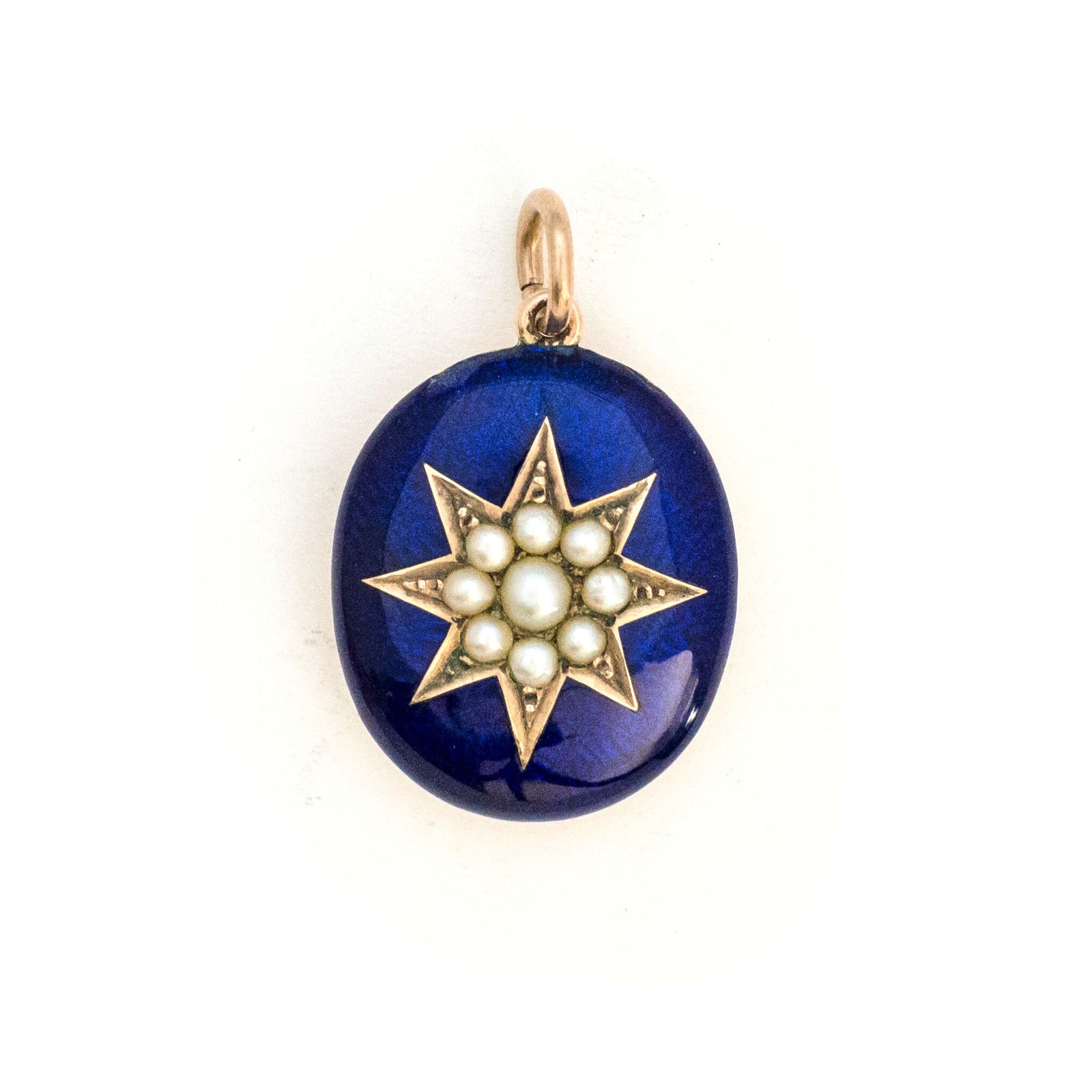10K Pearl & Blue Enamel Starburst Locket