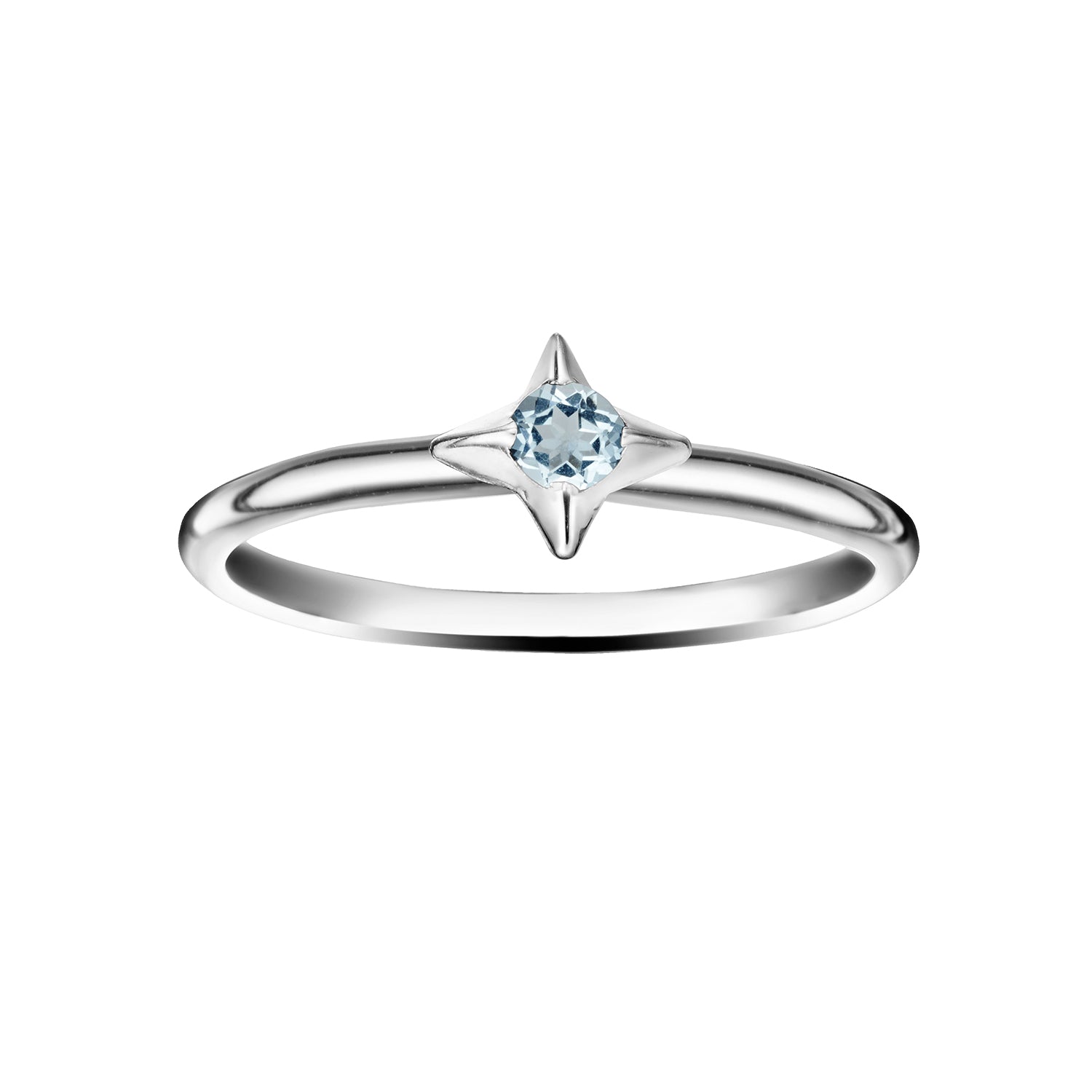Polished Silver North Star Stacking Birthstone Rings - March / Aquamarine