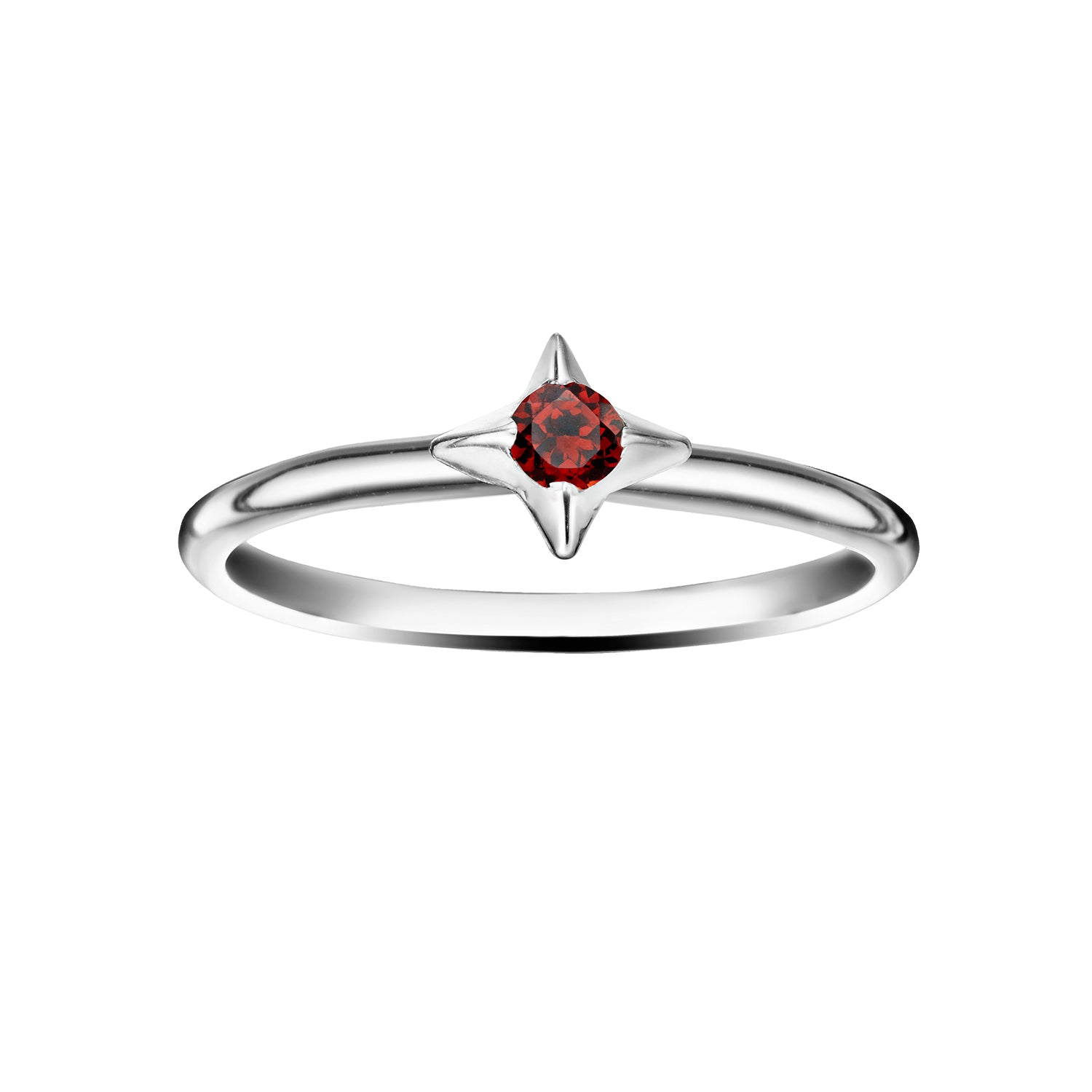 Polished Silver North Star Stacking Birthstone Rings - January / Garnet