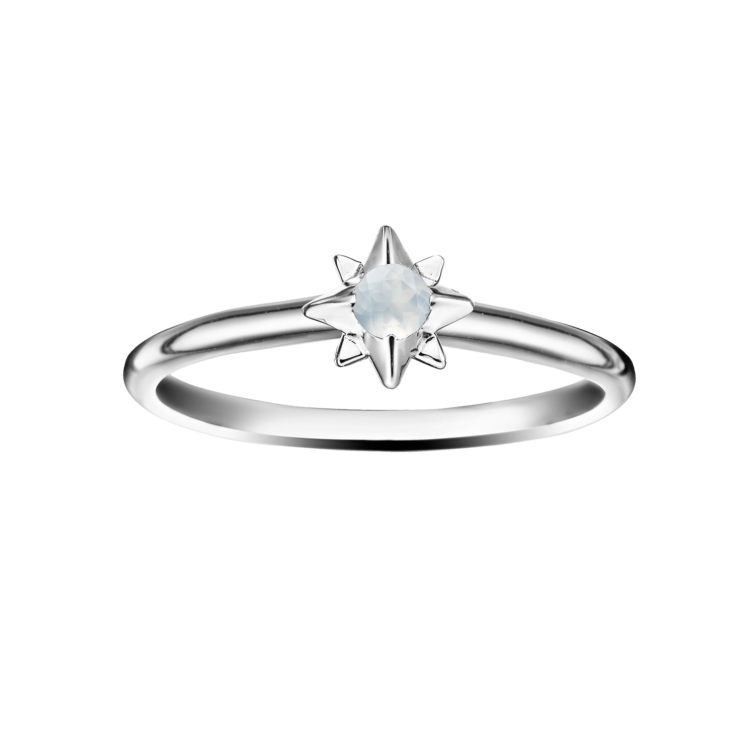 Polished Silver Starburst Stacking Birthstone Rings - June / Moonstone