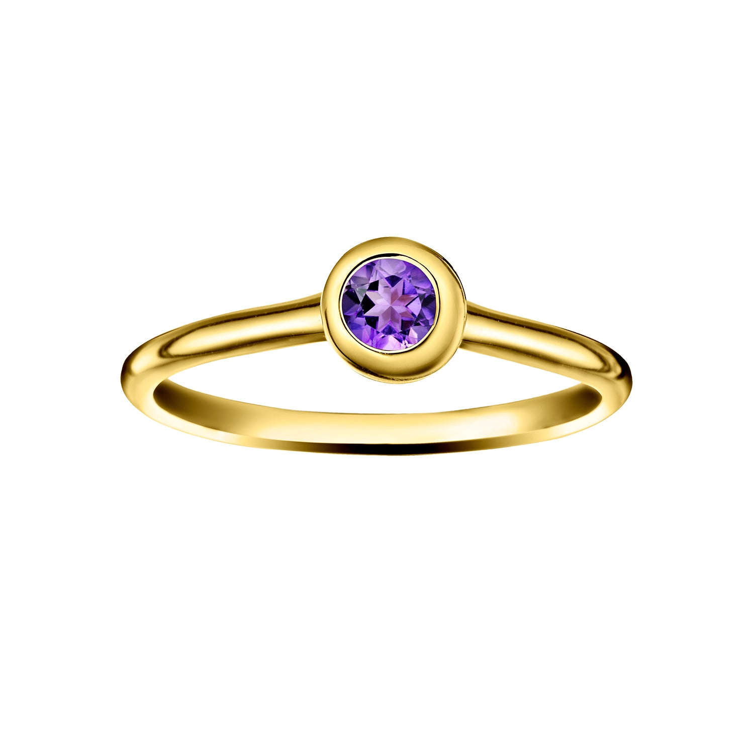 Polished Gold Vermeil Crescent Moon Stacking Birthstone Rings - February / Amethyst