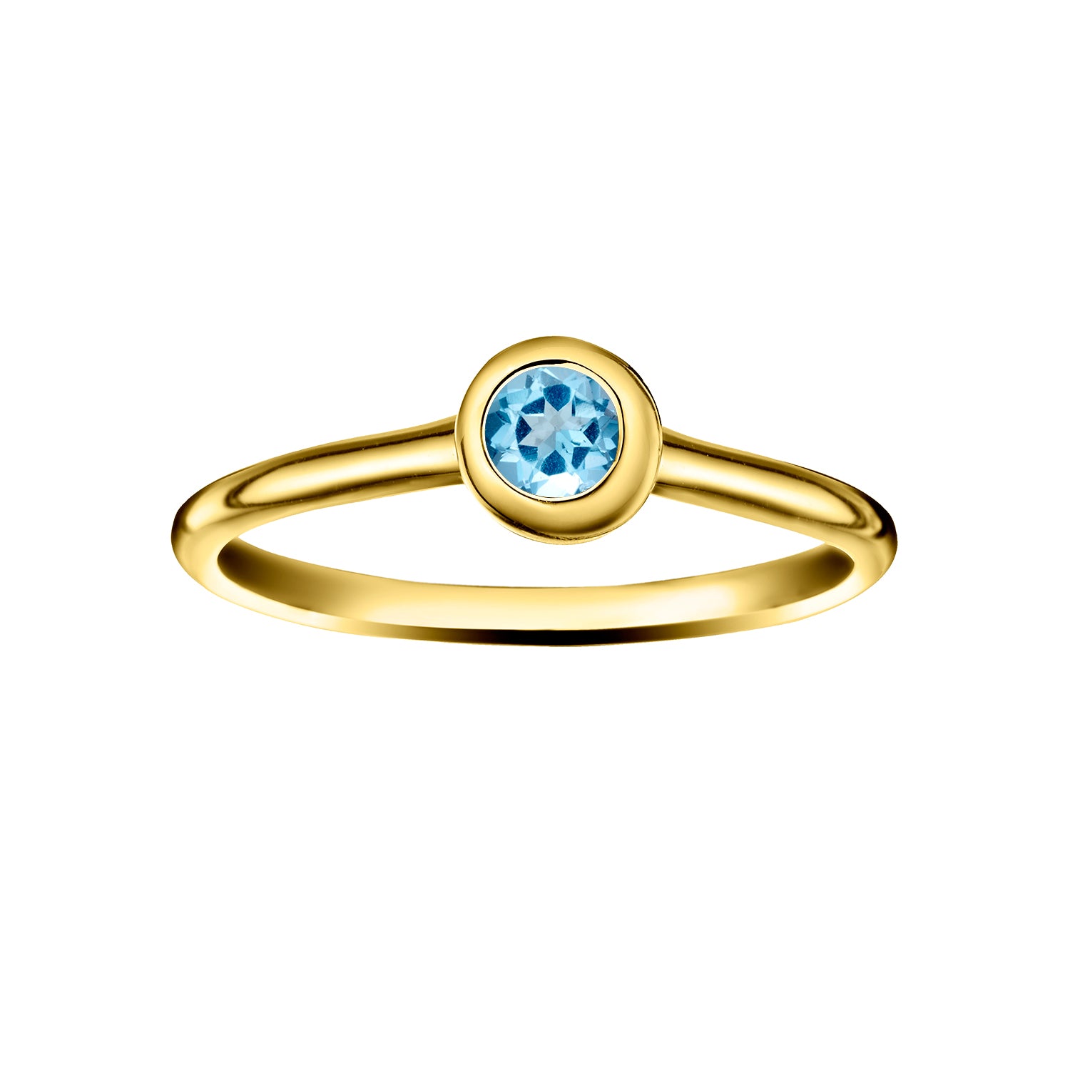 Polished Gold Vermeil Crescent Moon Stacking Birthstone Rings - December / Blue Topaz