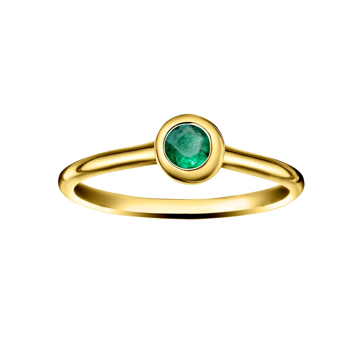 Polished Gold Vermeil Crescent Moon Stacking Birthstone Rings - May / Siberian Emerald