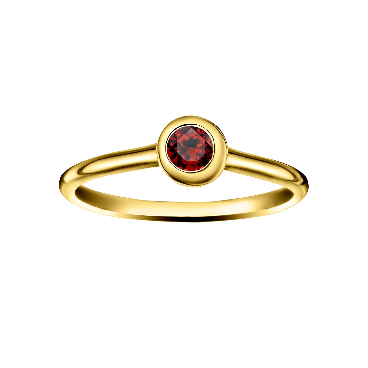 Polished Gold Vermeil Crescent Moon Stacking Birthstone Rings - January / Garnet