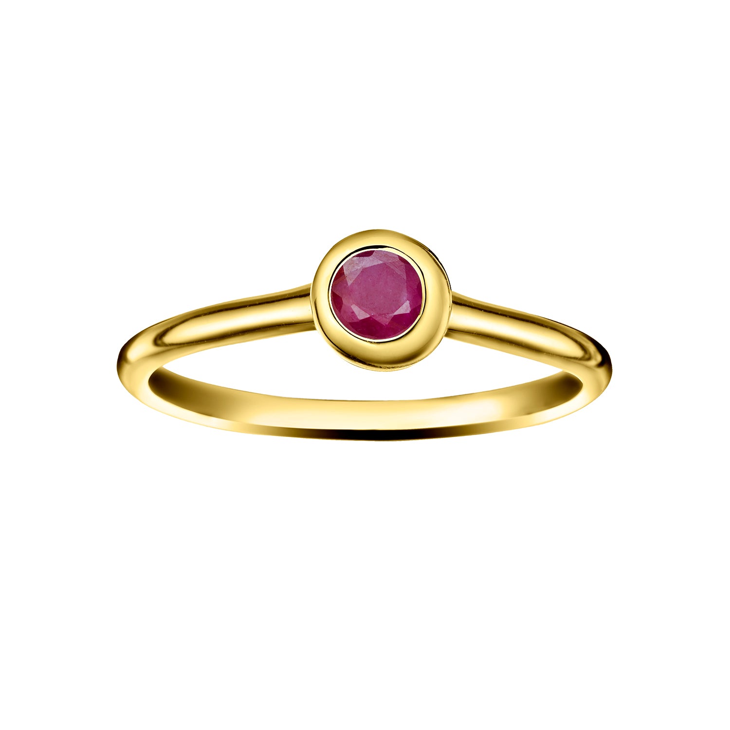 Polished Gold Vermeil Crescent Moon Stacking Birthstone Rings - July / Indian Ruby