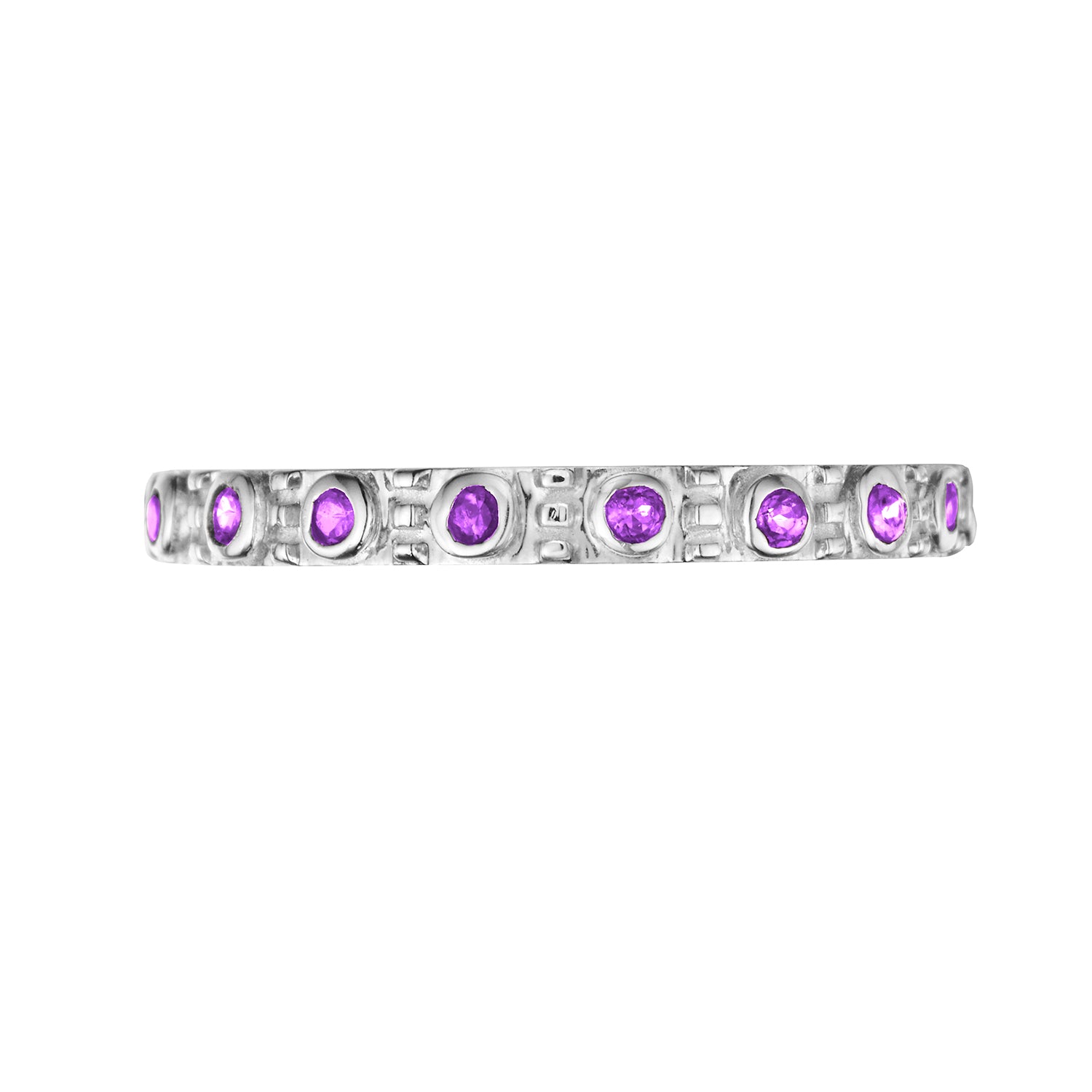 Polished Silver Eternity Stacking Birthstone Rings - February / Amethyst