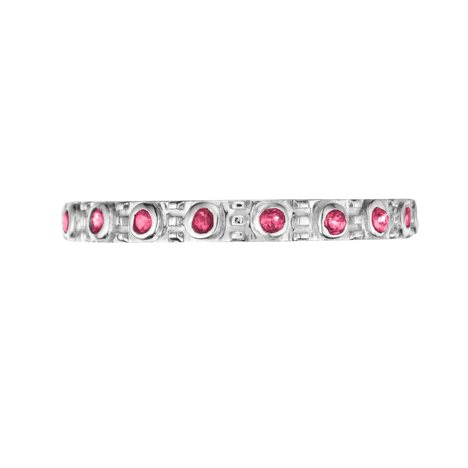 Polished Silver Eternity Stacking Birthstone Rings - October / Pink Tourmaline