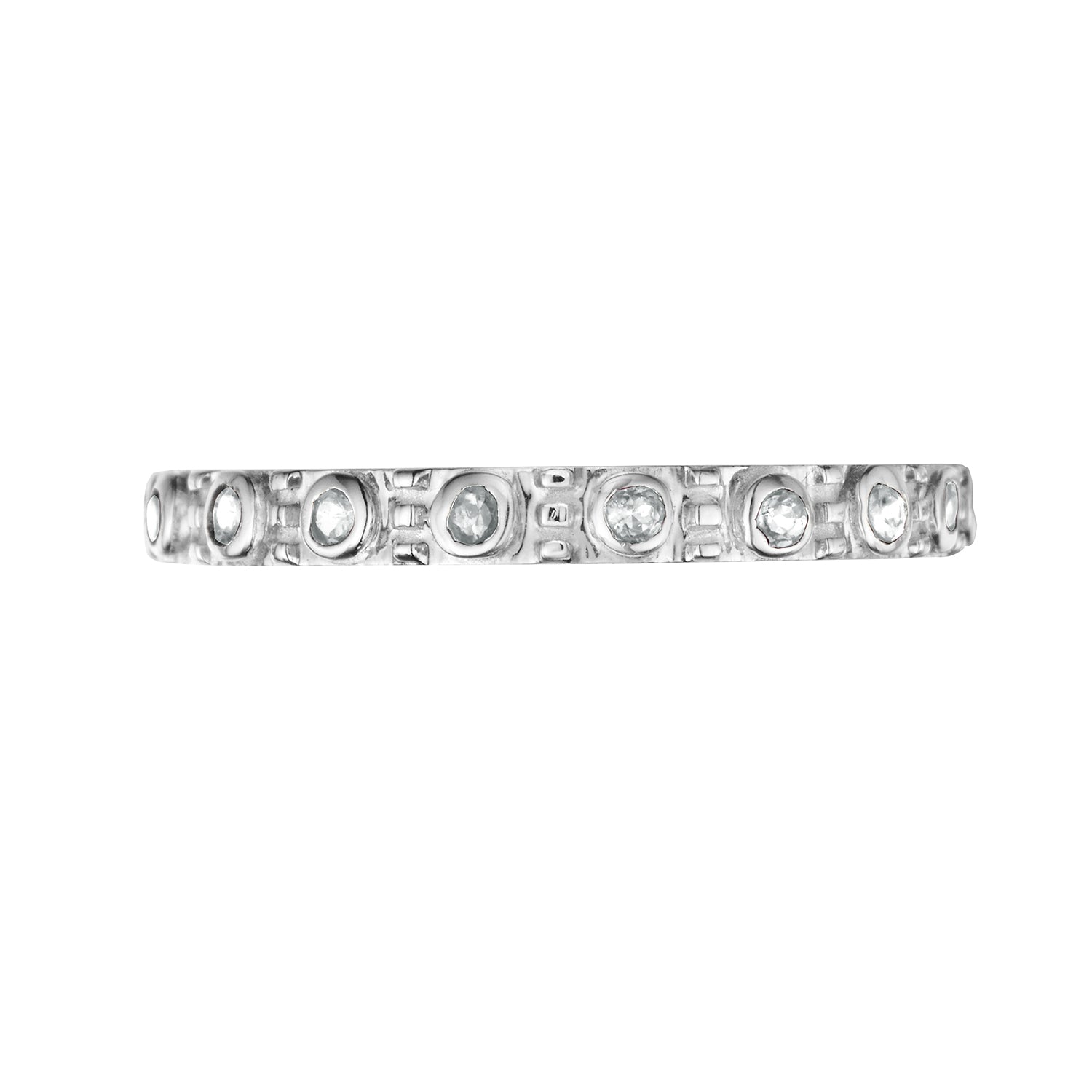 Polished Silver Eternity Stacking Birthstone Rings - April / White Topaz