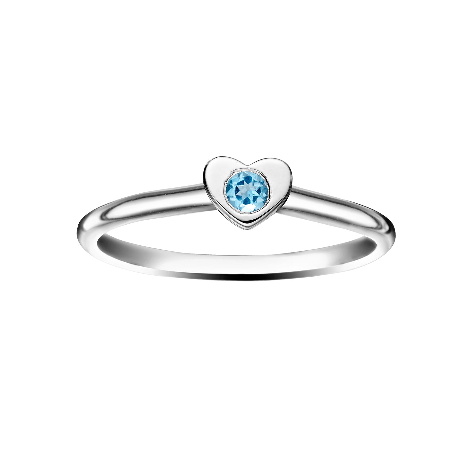 Polished Silver Heart Stacking Birthstone Rings - December / Blue Topaz