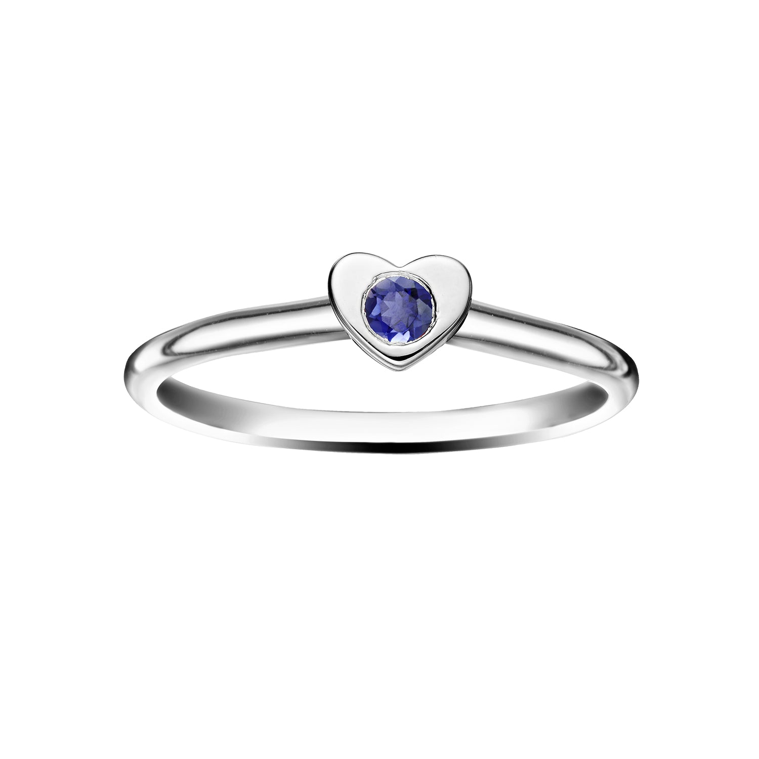 Polished Silver Heart Stacking Birthstone Rings - September / Iolite