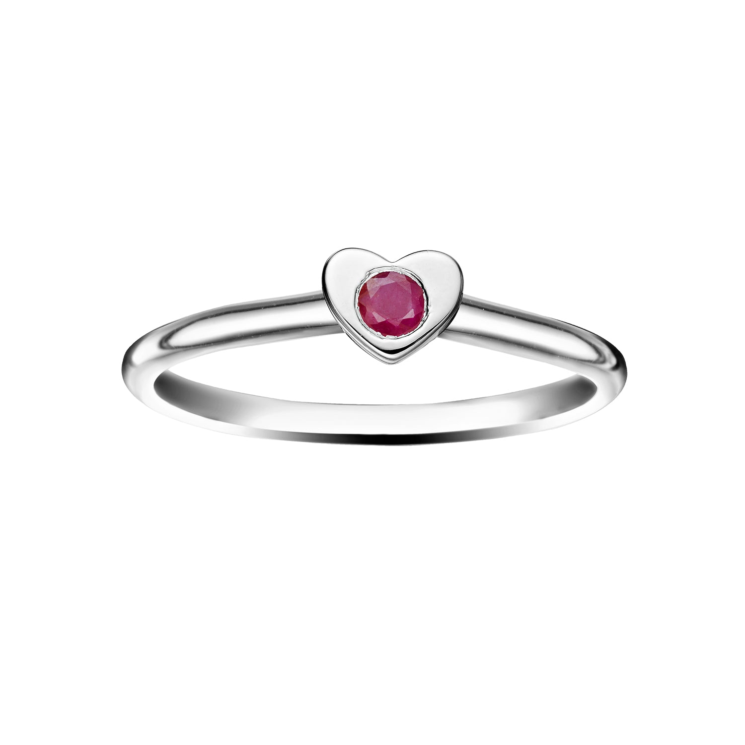 Polished Silver Heart Stacking Birthstone Rings - July / Indian Ruby