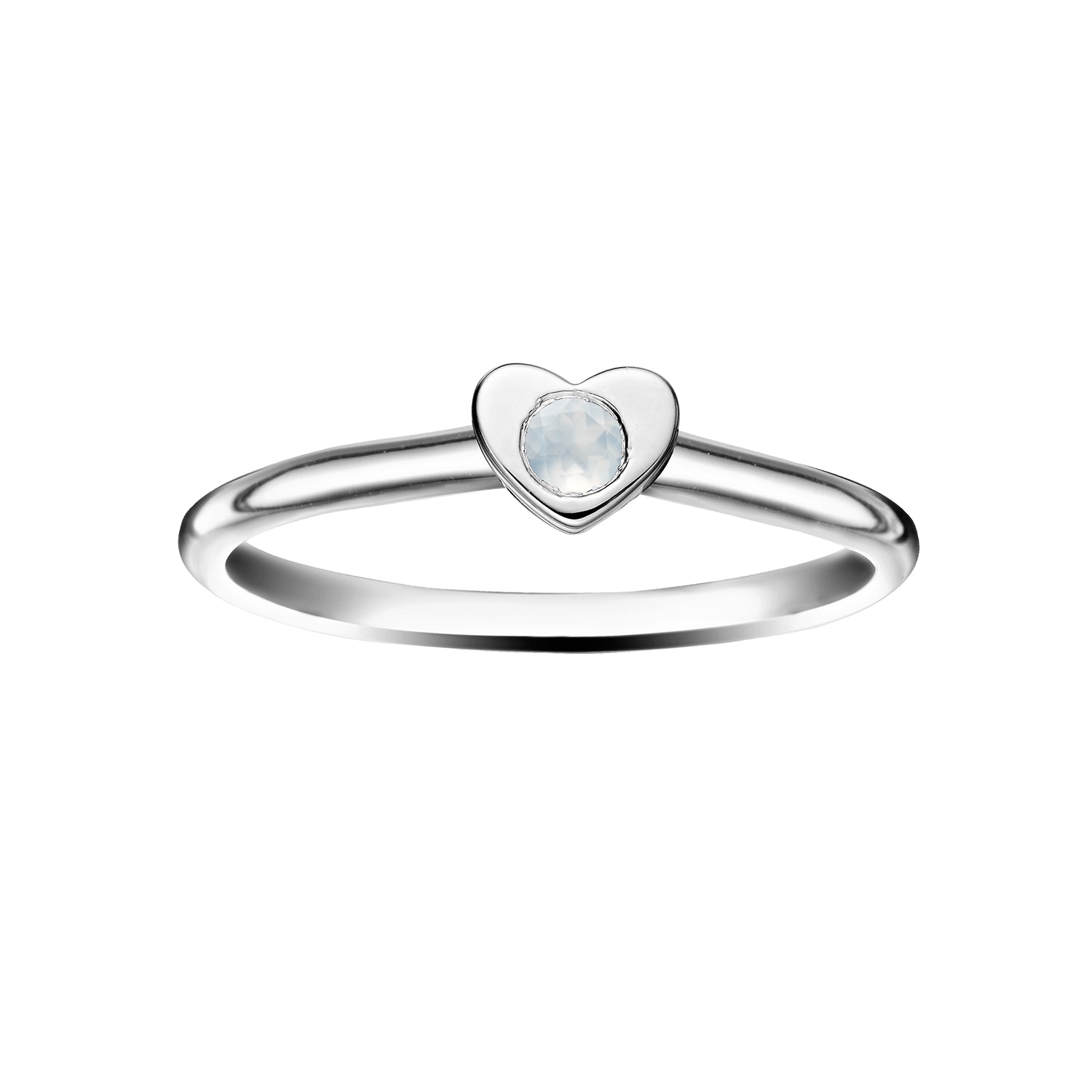 Polished Silver Heart Stacking Birthstone Rings - June / Moonstone