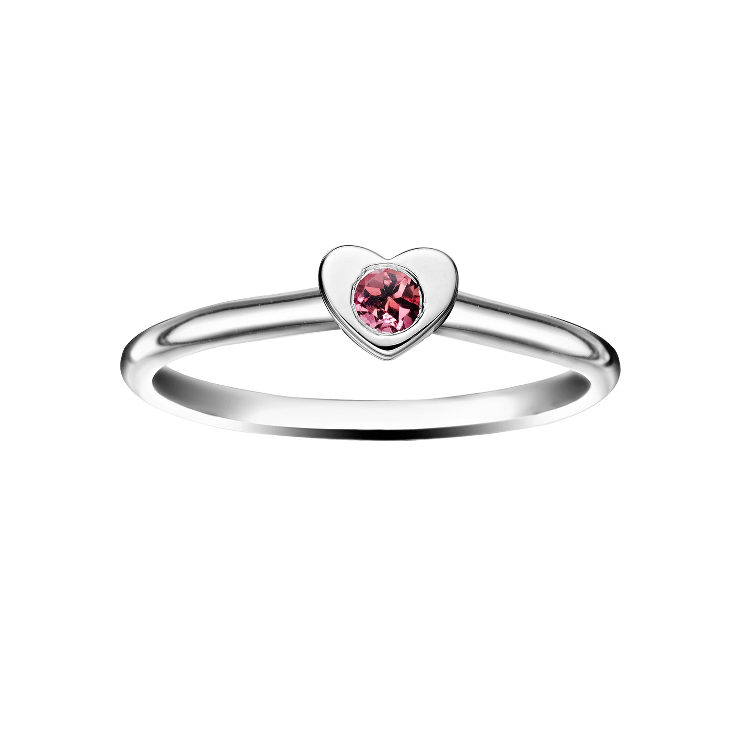 Polished Silver Heart Stacking Birthstone Rings - October / Pink Tourmaline