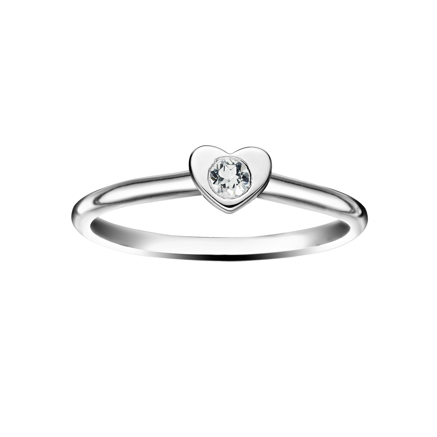 Polished Silver Heart Stacking Birthstone Rings - April / White Topaz