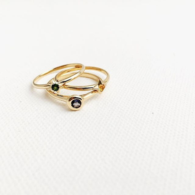 Crescent Moon Stacking Birthstone Rings - Sterling Silver
