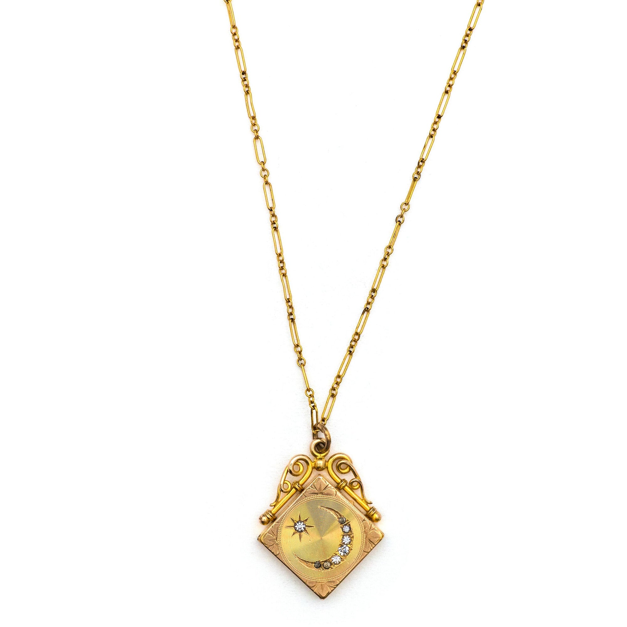 Crescent Moon & Star Square Locket