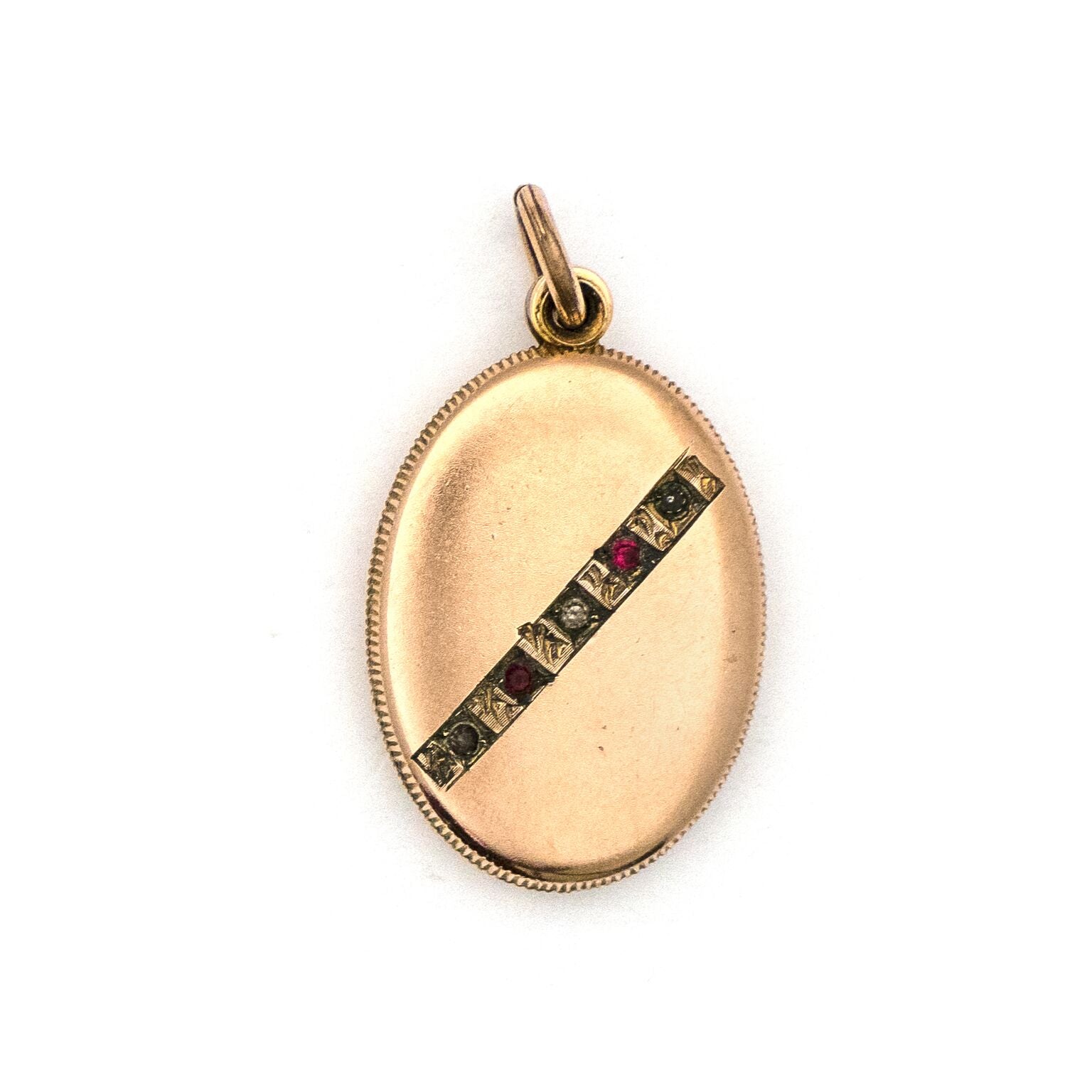 Red & White Oval Crossbar Antique Locket