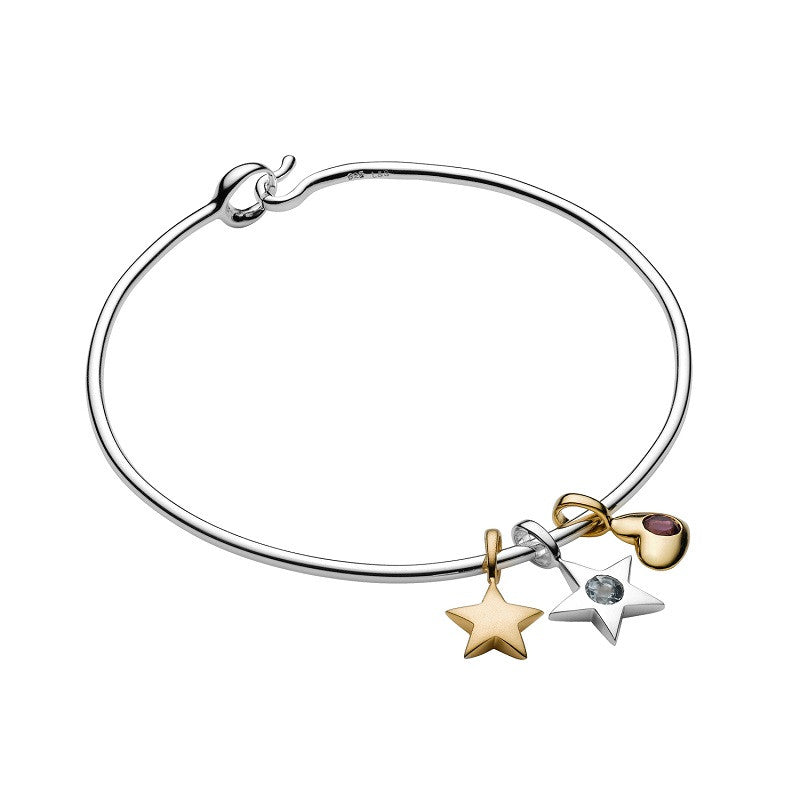 Luna & Stella | Crescent Moon Silver Charm Bracelet, Birthstone Charms Large - 8 Inches / Silver