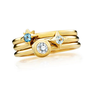 Crescent Moon Stacking Birthstone Rings - 14K Gold