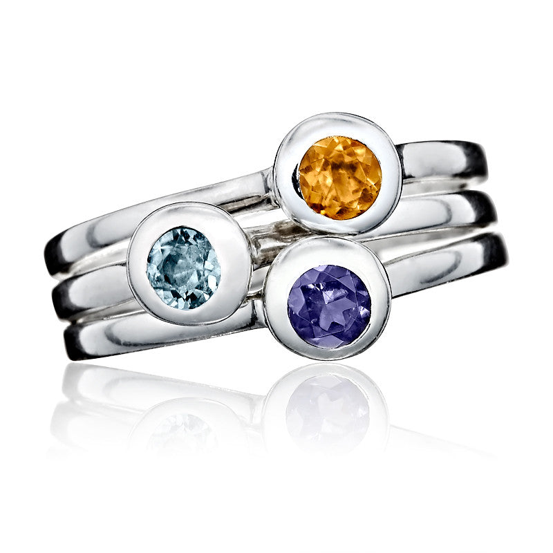 Crescent Moon Stacking Birthstone Rings - Sterling Silver