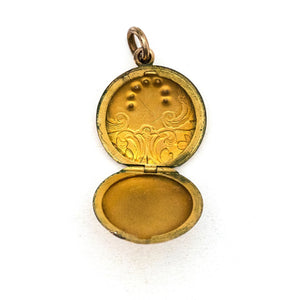 Petite Horseshoe Antique Locket, Antique good luck charm locket, gold fill with paste stones in horseshoe, open locket view