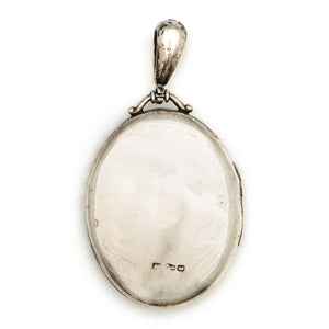 English Victorian Sterling Antique Oval Locket, stunning silver locket, back view, shows English sterling silver hallmarks