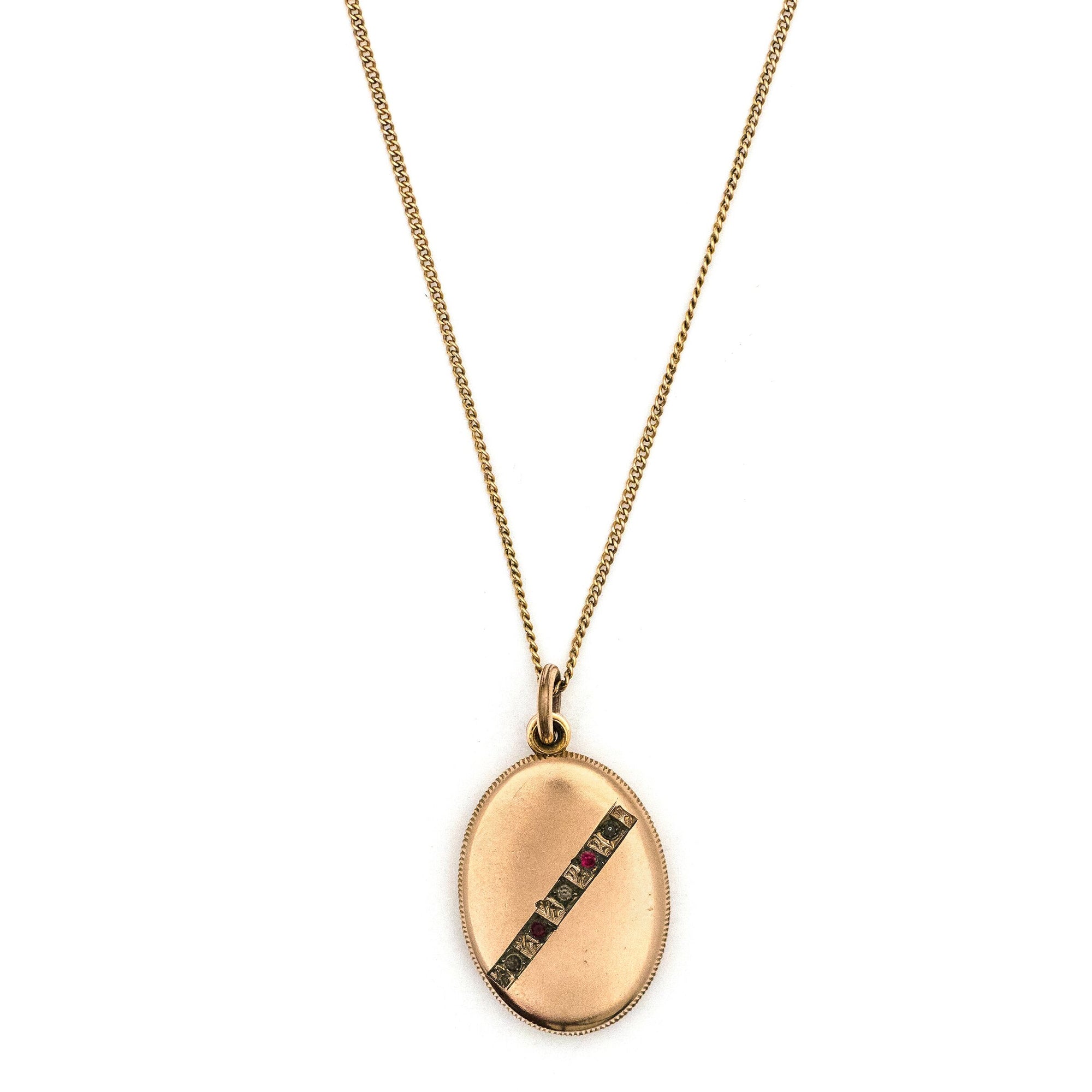 Red & White Oval Crossbar Antique Locket