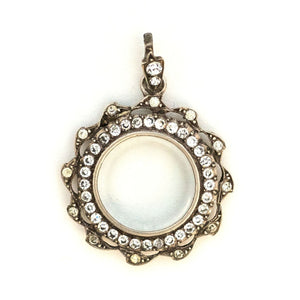 Sterling French Paste Antique Halo Locket, clear locket, perfect for photos and pictures, front view