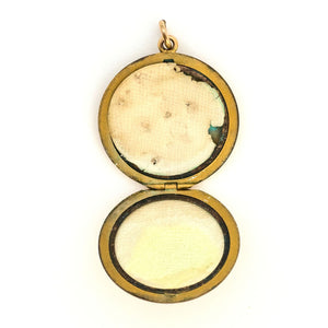 Stars in the Sky Antique Locket, gold fill locket with paste stones and starburst details. Perfect for holding pictures and photos. Open locket view