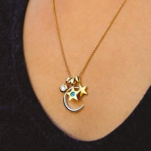 Moon & Stars Birthstone Charm Necklace