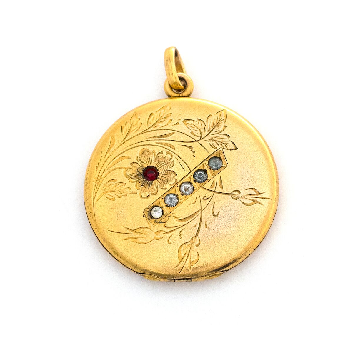 Red Stone Flower & Crossbar Locket