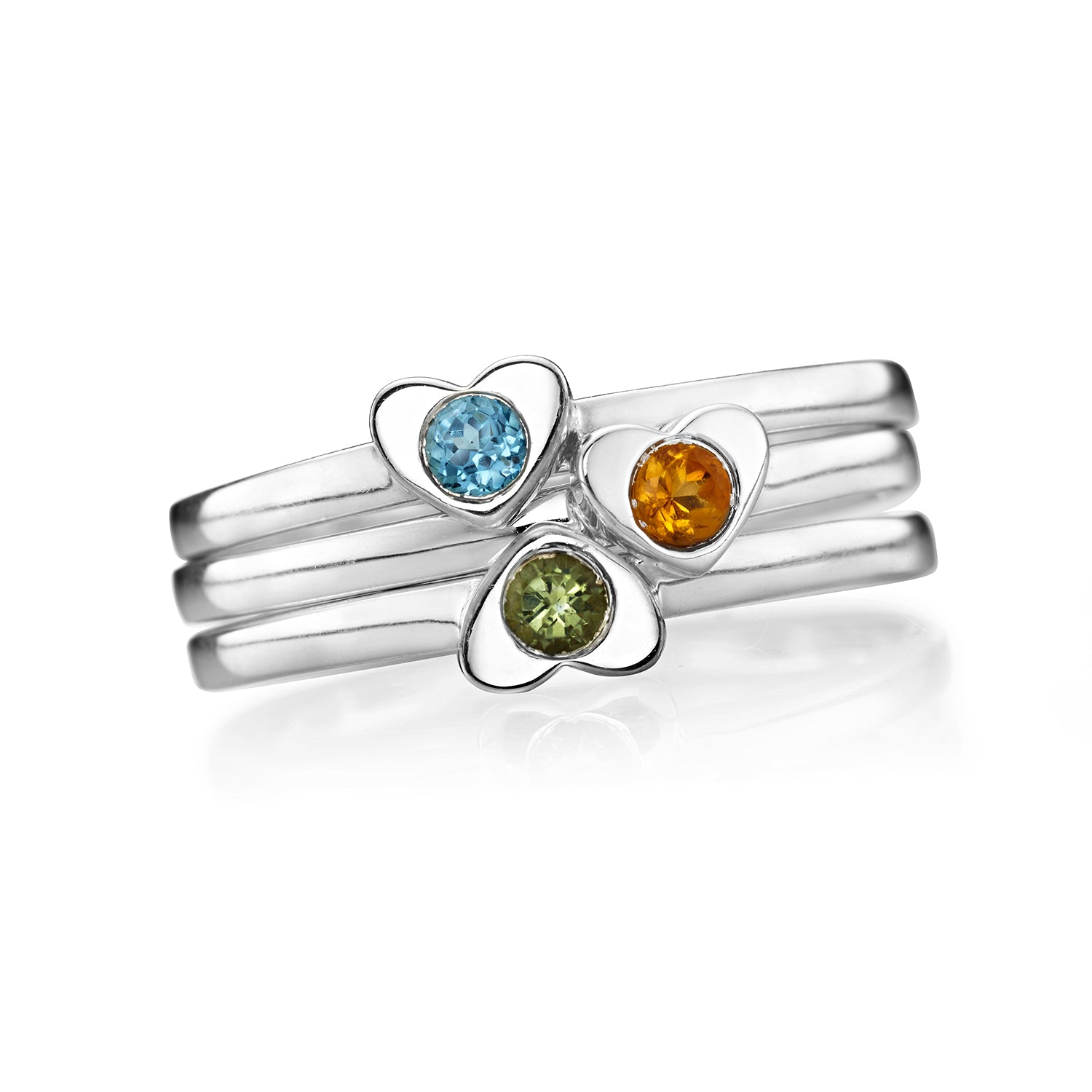 Heart Stacking Birthstone Rings - Sterling Silver