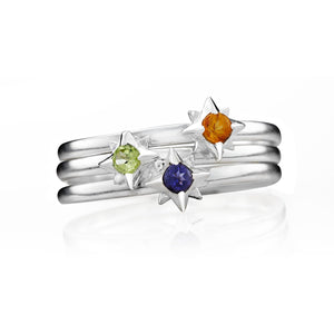 Starburst Stacking Birthstone Rings - Sterling Silver