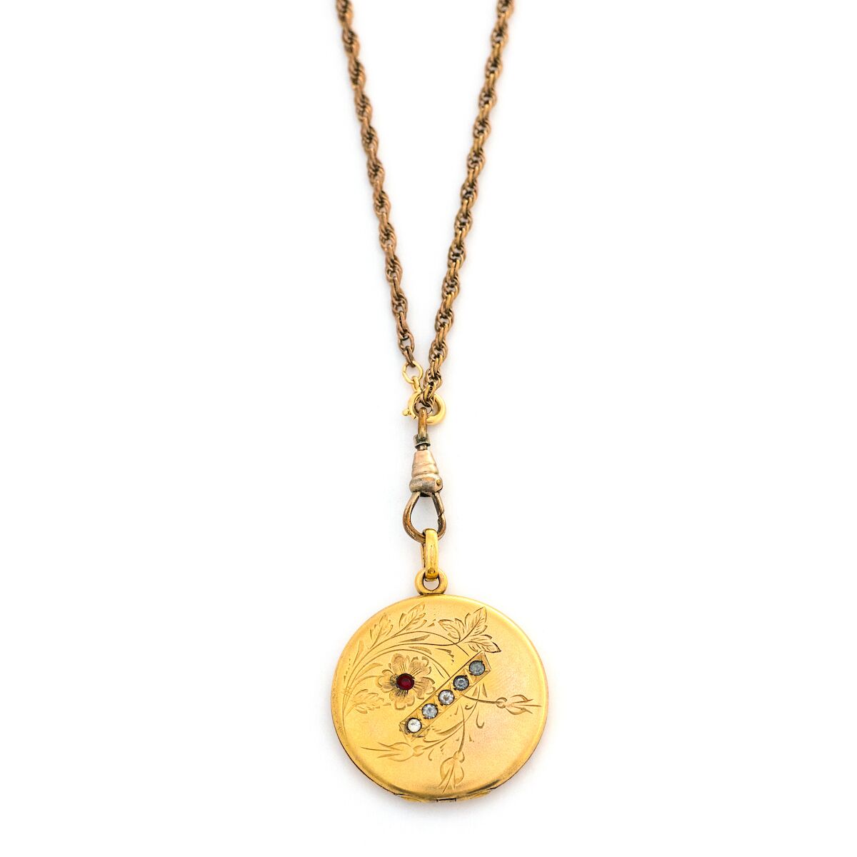 Red Stone Flower & Crossbar Locket