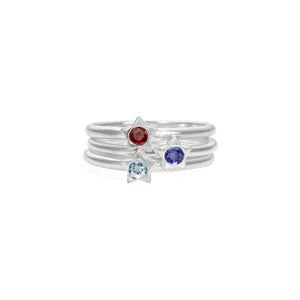 Polished Silver Twinkle Stacking Birthstone Rings - August / Peridot