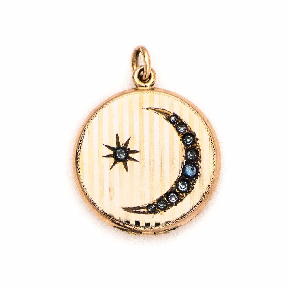 Crescent Moon & Star Pinstripe Locket
