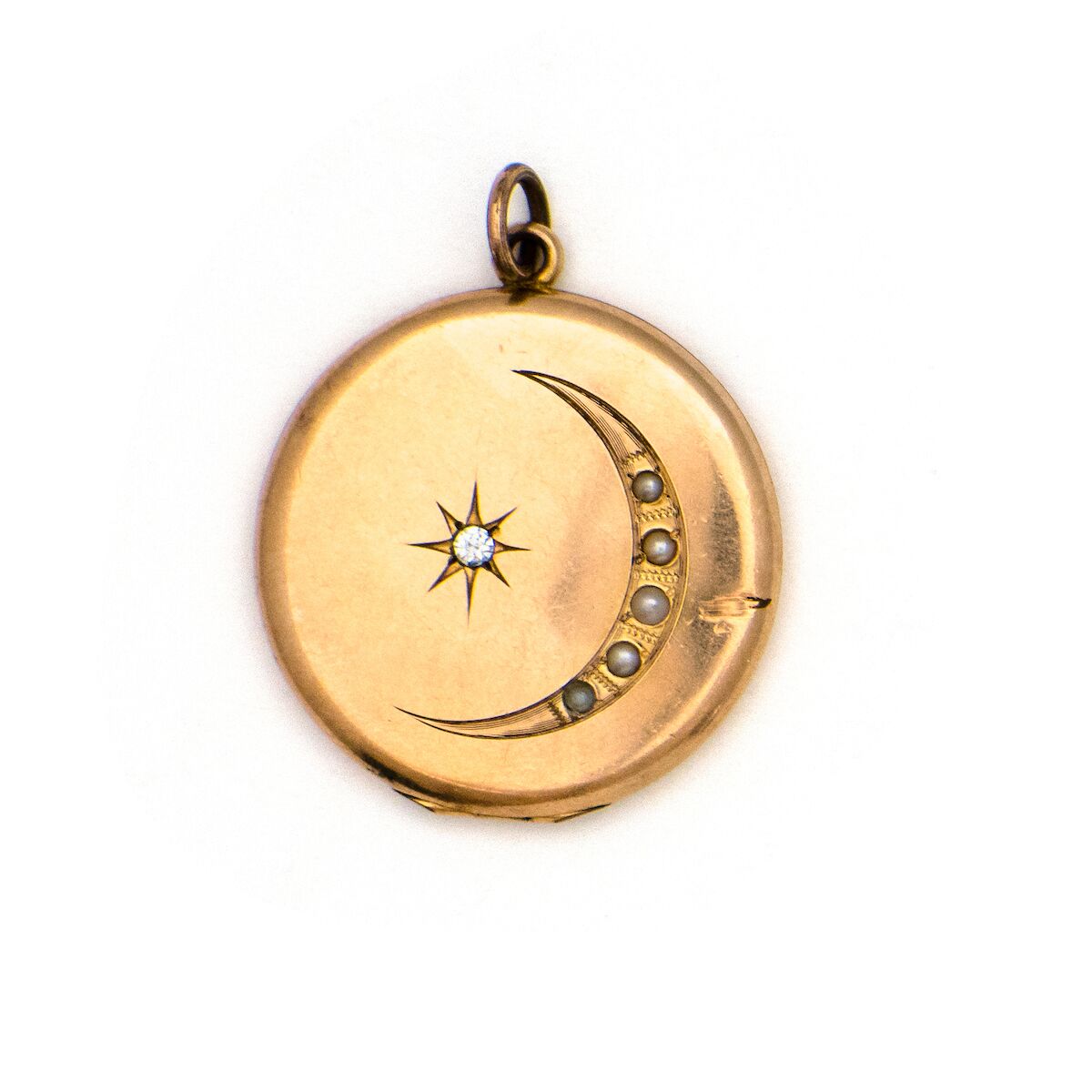 Crescent Pearl and Diamond Star Locket