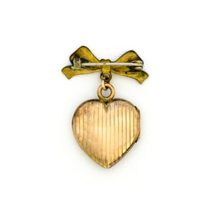 Victorian Bow & Heart Locket Brooch