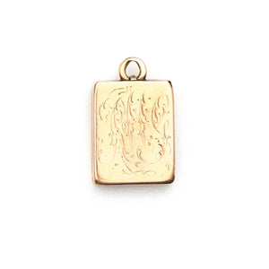 14K Rose Gold & Platinum Rectangular Art Deco Antique Locket with diamond in the middle, holds pictures and photos, back view, shows monogrammed initials R G