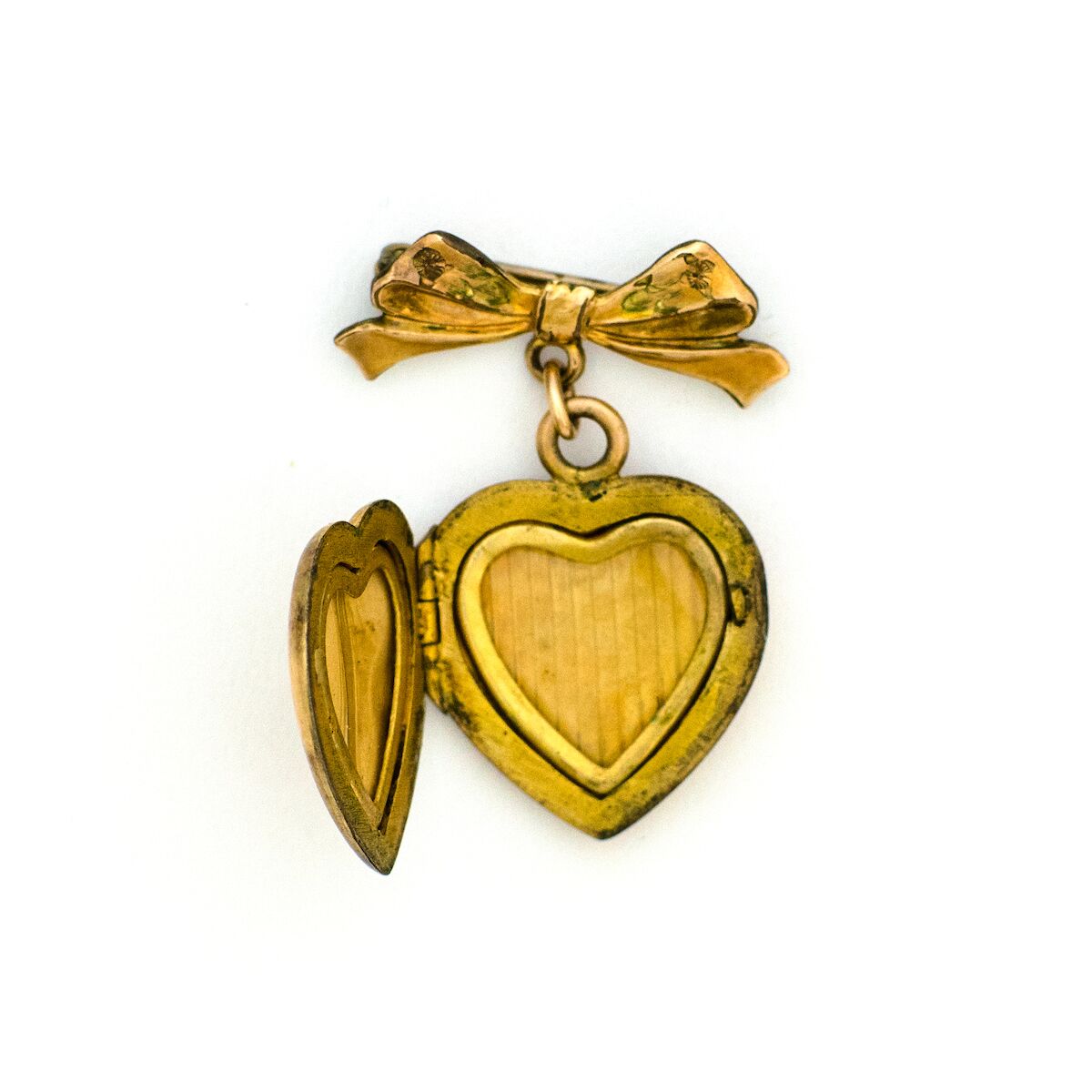 Victorian Bow & Heart Locket Brooch