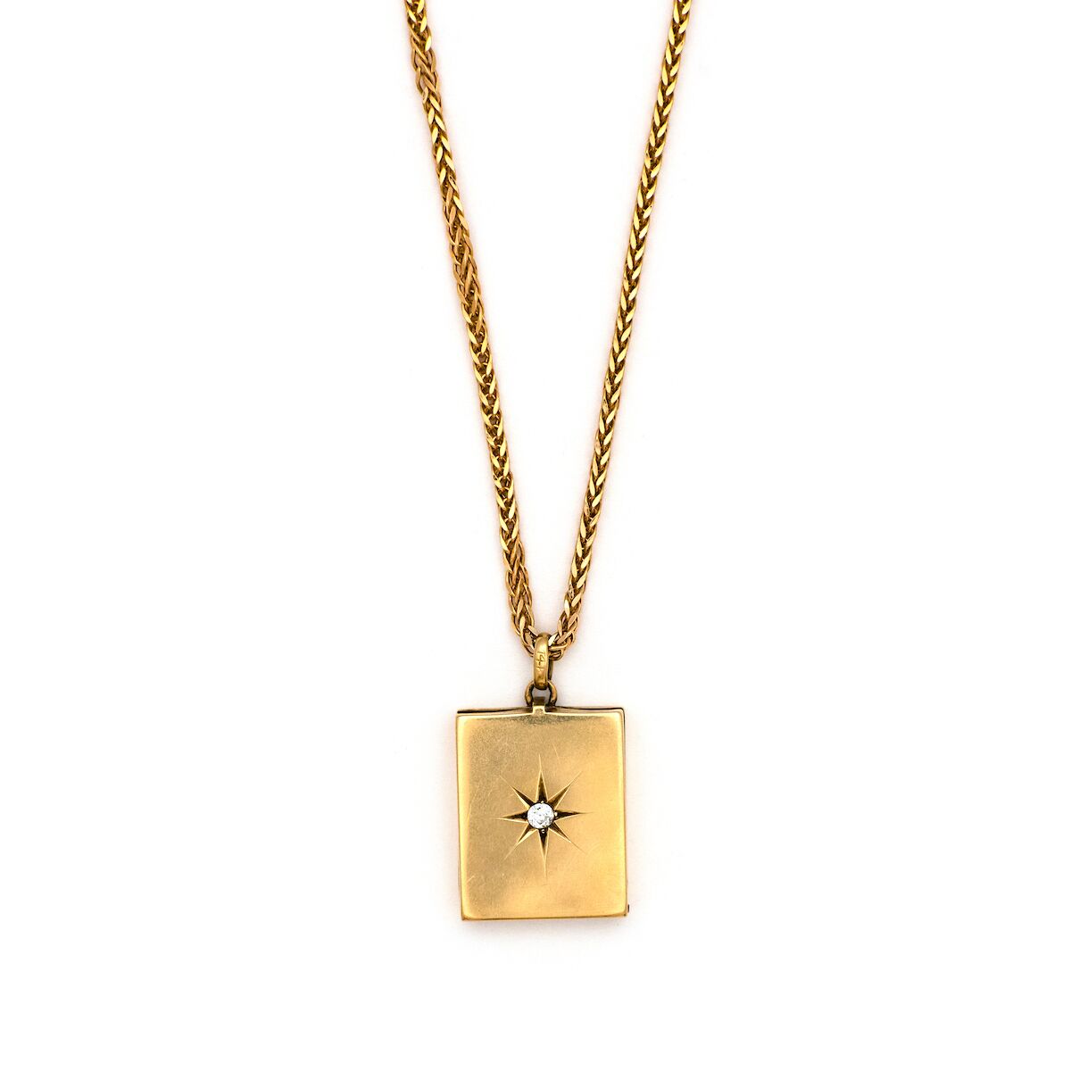 14K Gold & Diamond Star Rectangular Locket